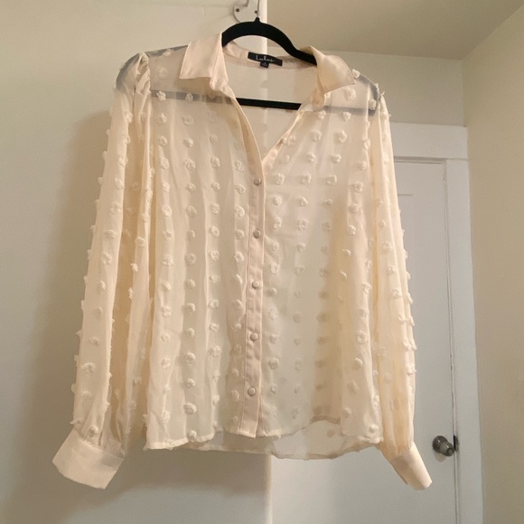 Lulu's Cream Textured Button-Up Blouse - Picture 1 of 4